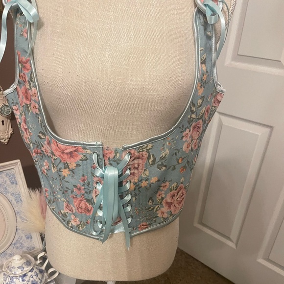 Scarlet Darkness Renaissance Floral Underbust Vintage Boned Corset Belt top - Picture 12 of 13